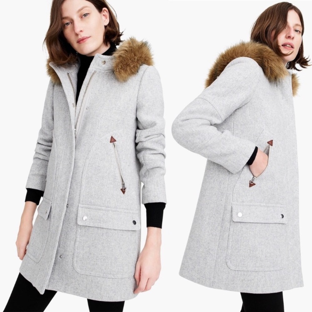 New J. Crew Chateau Parka Italian Wool Stadium Cloth Coat Jacket Heather Gray 00